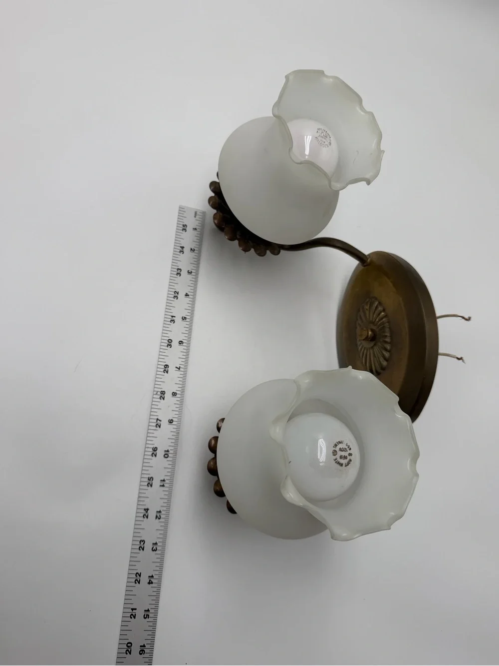 Vintage Lavery & Co. 2 Light Wall Sconce Frosted Tulip Glass Brass Fixture